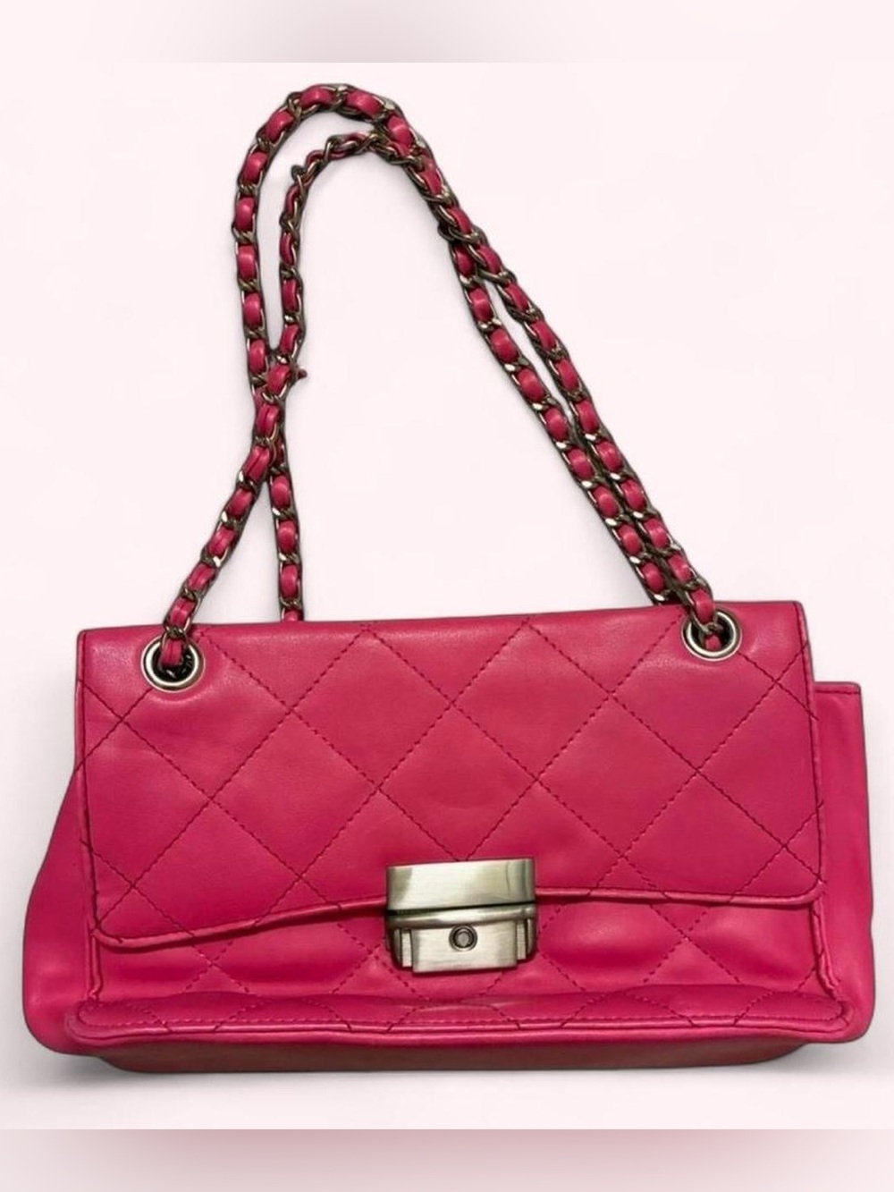 Quilted Pink Chain-Handle Shoulder Bag